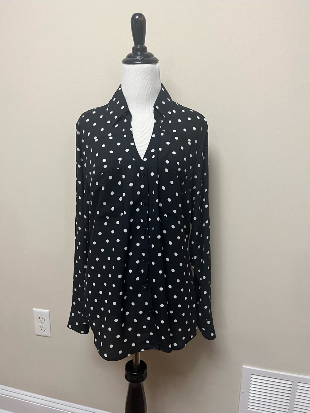 Express Black and White Polka Dot Button-Down Shirt